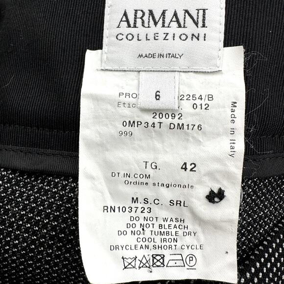 Armani Collezioni Virgin Wool Trouser Checkered Dress Pants Wide Leg Black 6 - Picture 2 of 5